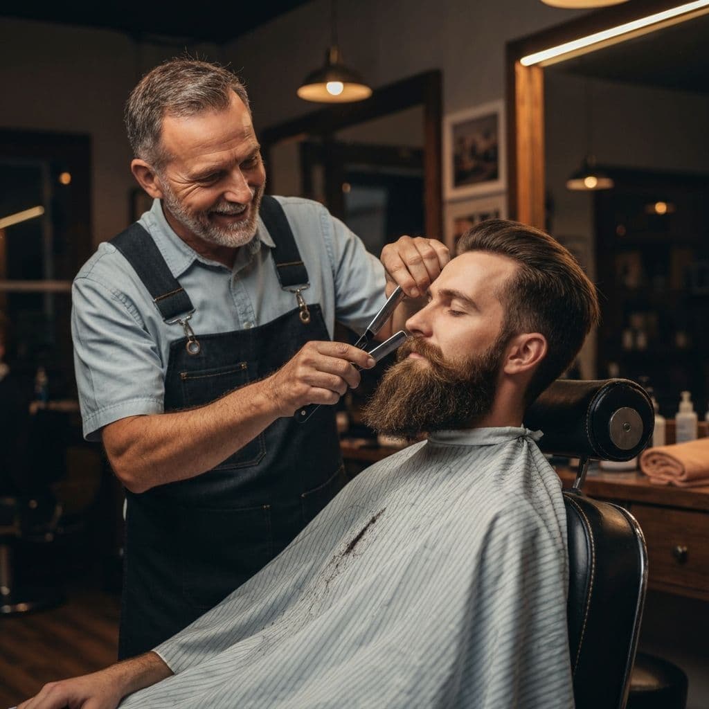 Professional beard trim with straight razor