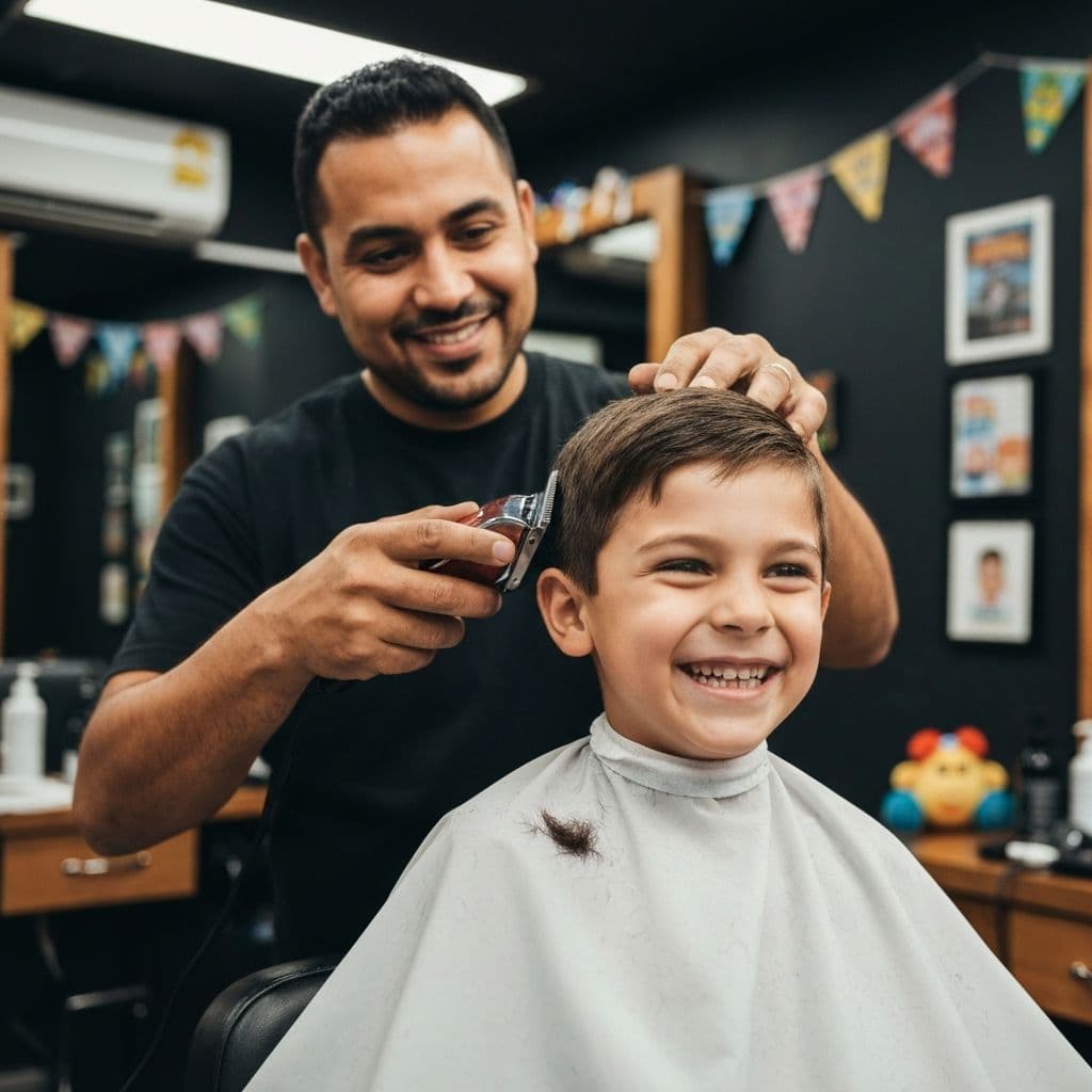 Kid getting a fresh haircut